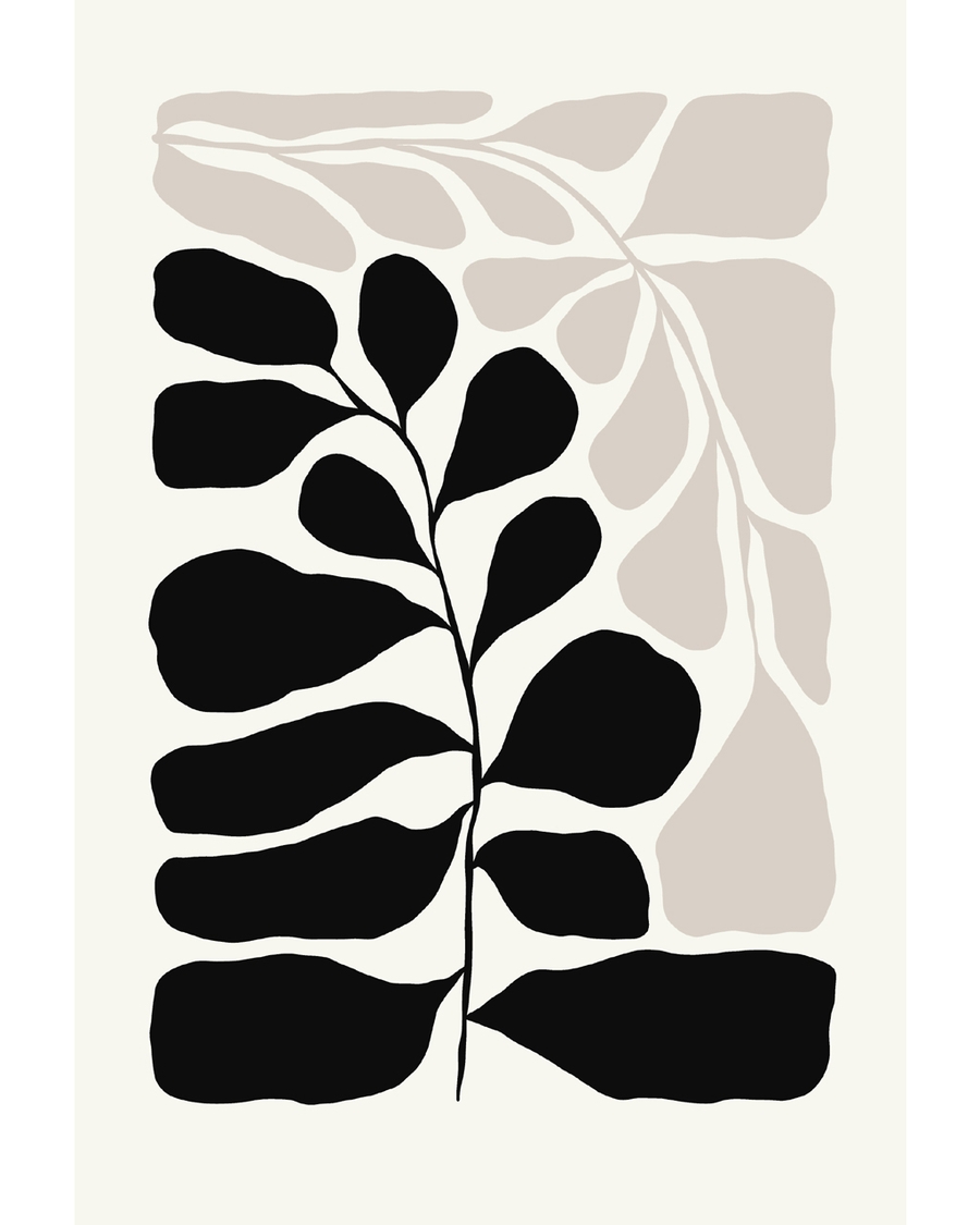 Black and beige leaf shapes on light background