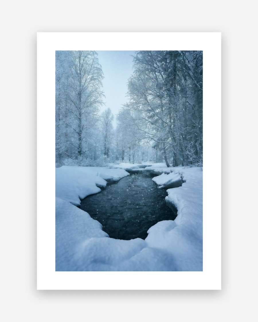 Snowlined Brook poster with a white border, unframed on a light gray background