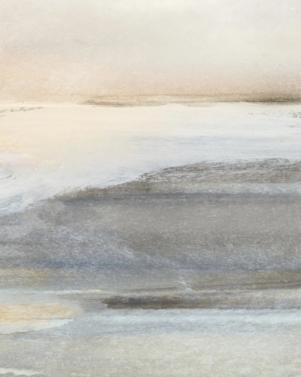 Abstract painted landscape with washed layers of beige, gray and cream and a hazy horizon