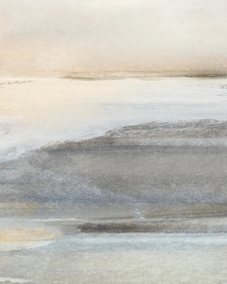 Abstract painted landscape with washed layers of beige, gray and cream and a hazy horizon