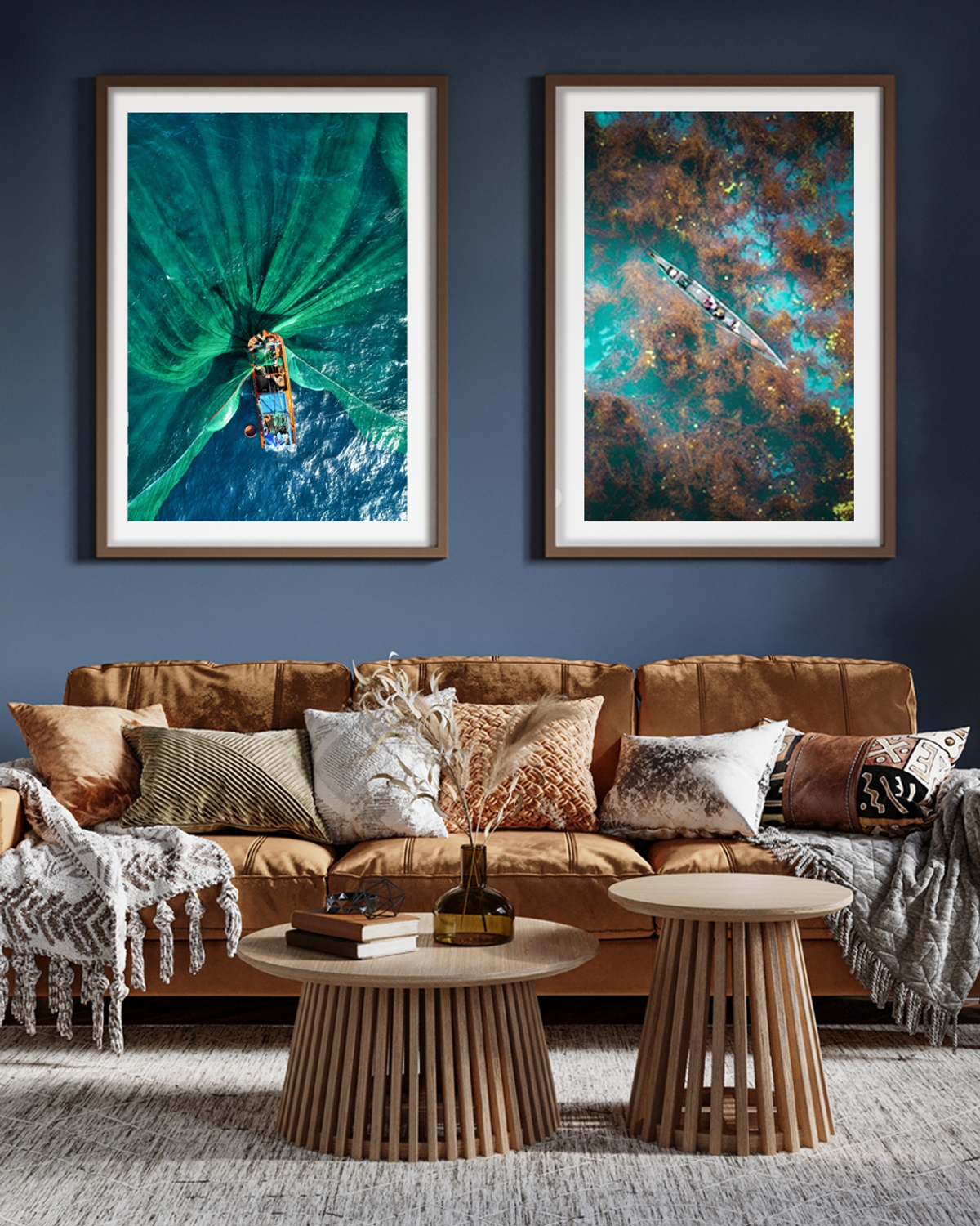 Two ocean-inspired posters hanged in a living room