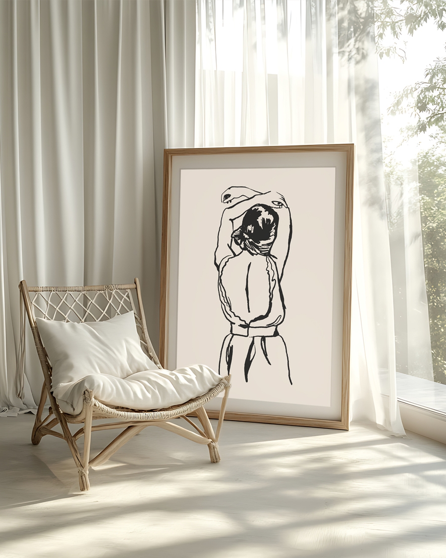 A poster of a Minimal line art figure in relaxed pose