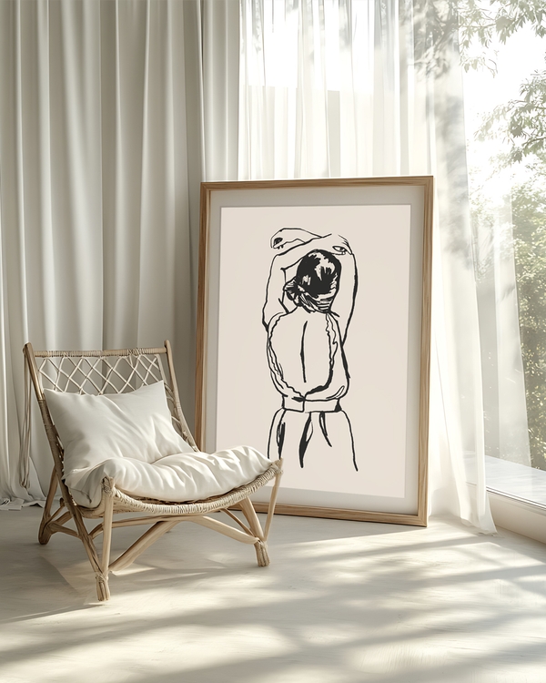 A poster of a Minimal line art figure in relaxed pose