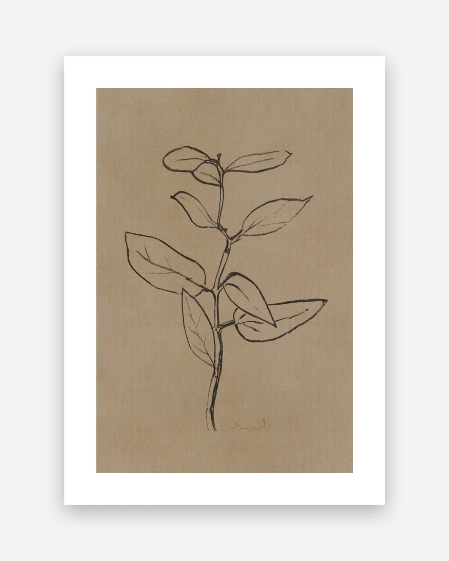Charcoal Sprig poster with a white border, unframed on a light gray background