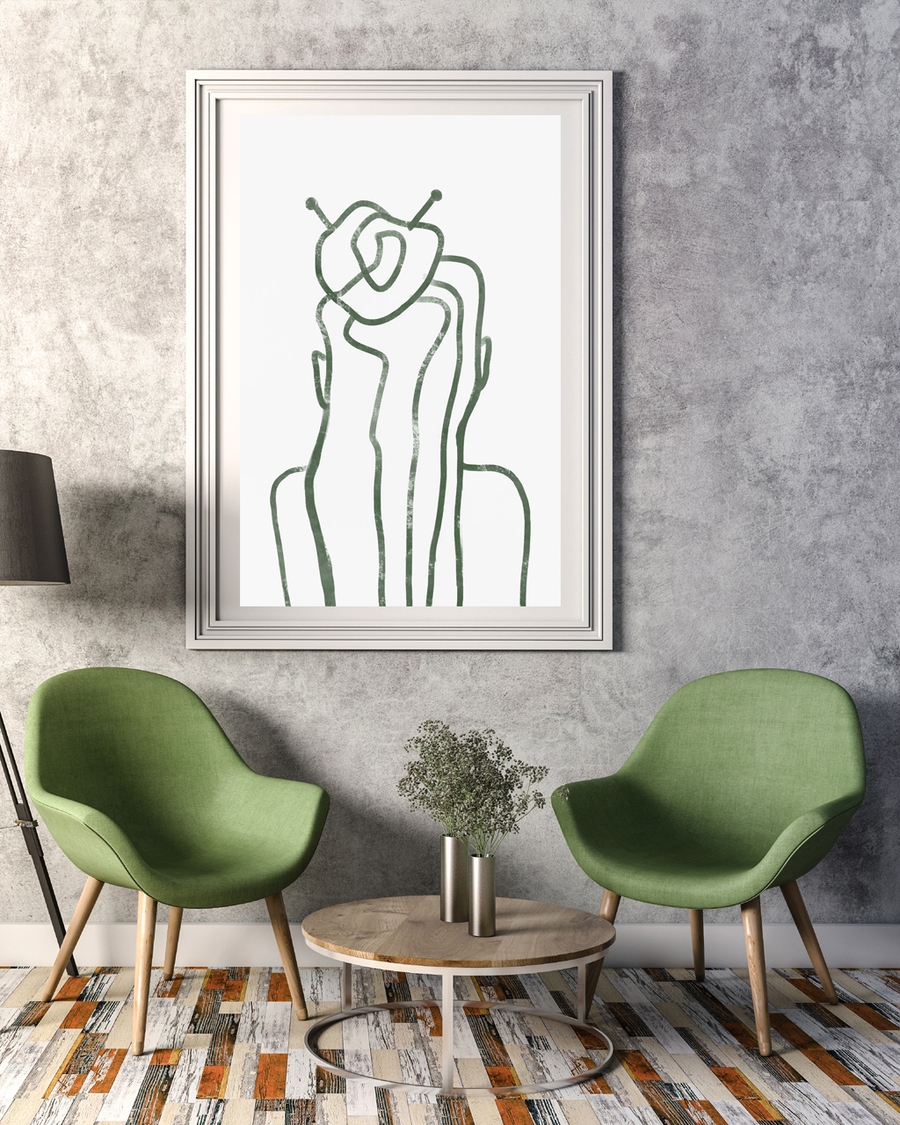 A poster of a Abstract green line art of a portrait