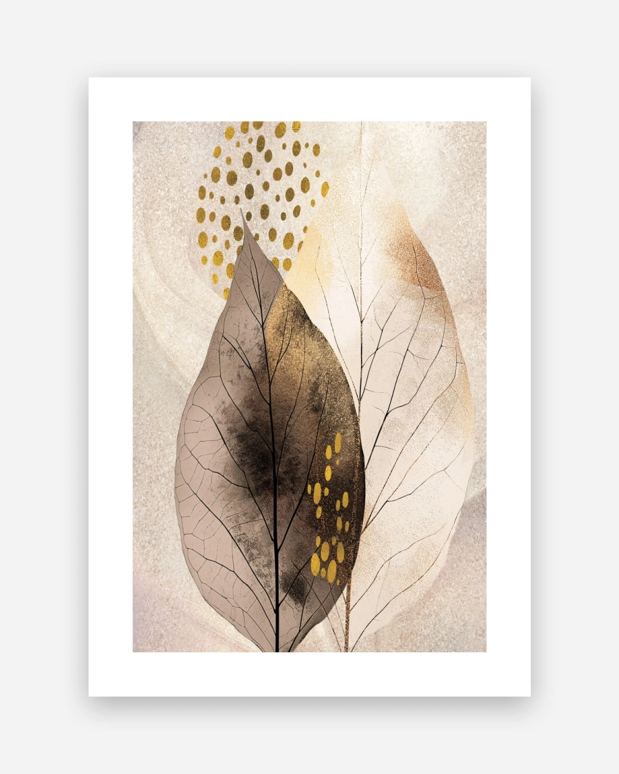 Gilded Leaf Study poster with a white border, unframed on a light gray background