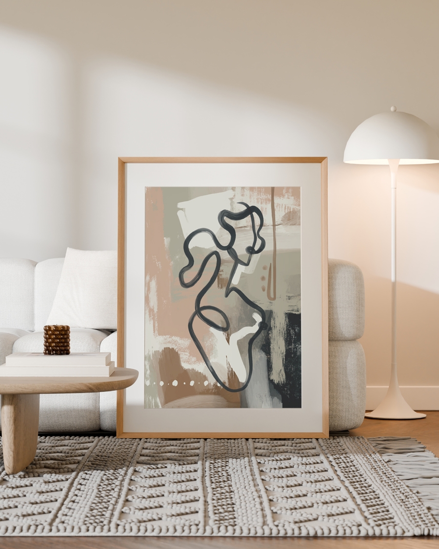 A poster of a Abstract black line art over earthy textured background