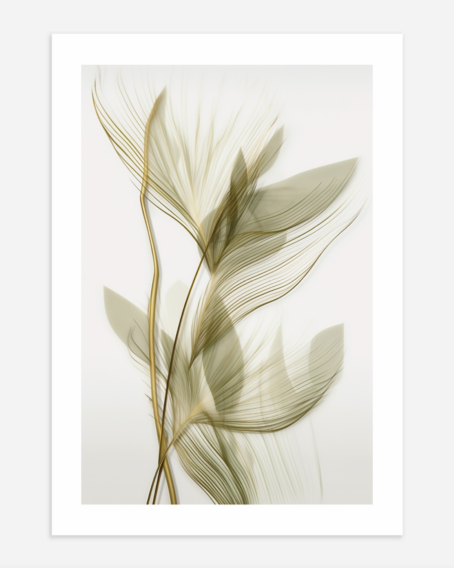 A poster of a Fine golden botanical lines forming soft leaves