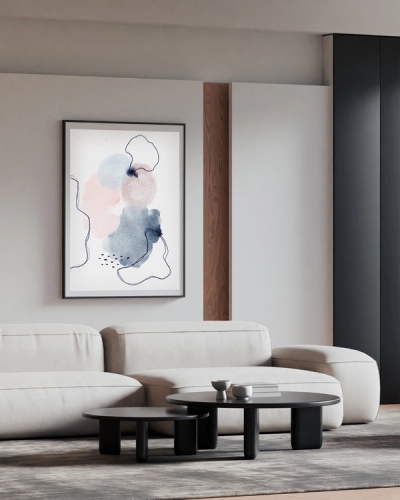 A poster of a Abstract watercolor shapes with soft lines on white