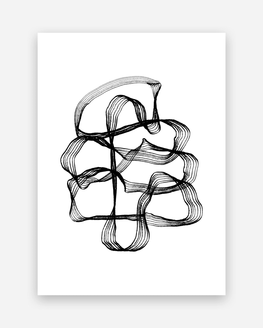 Looping Ribbons poster with a white border, unframed on a light gray background