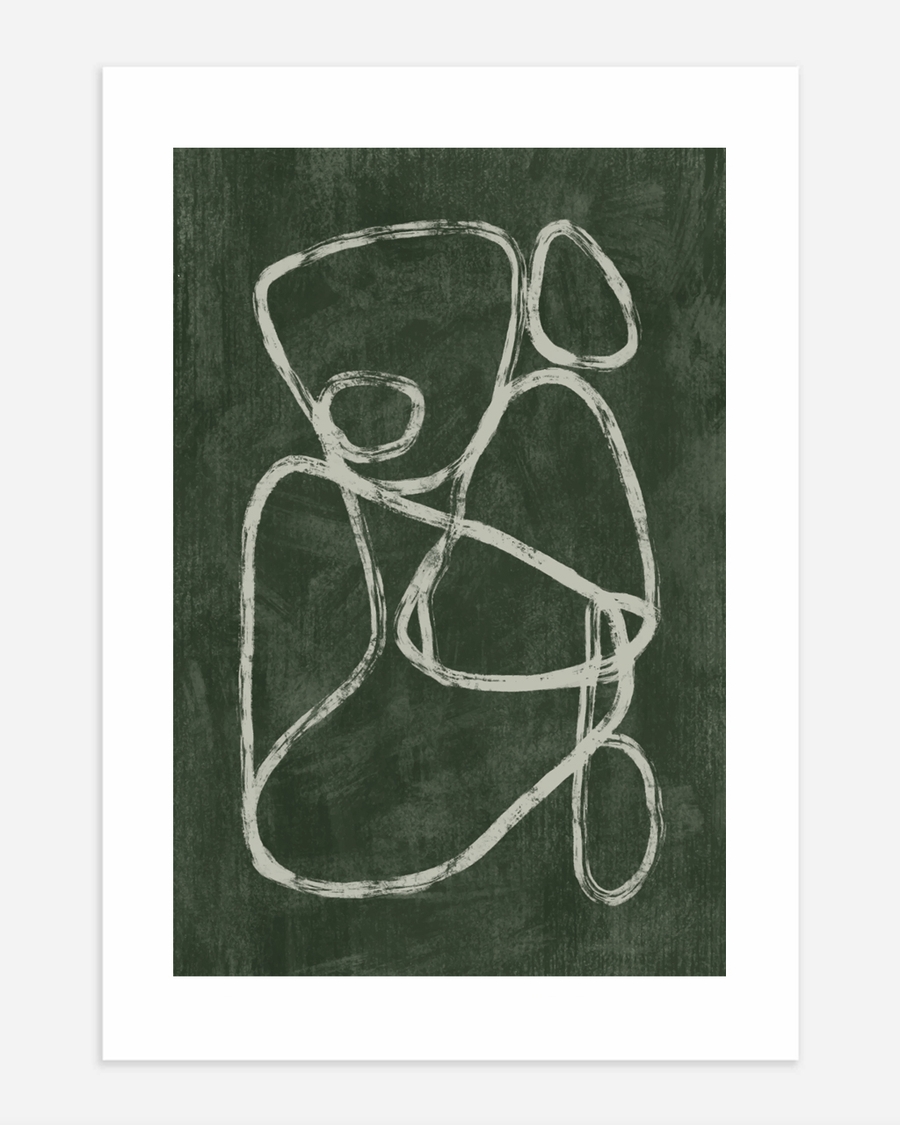 A poster of a Abstract white line art on deep green
