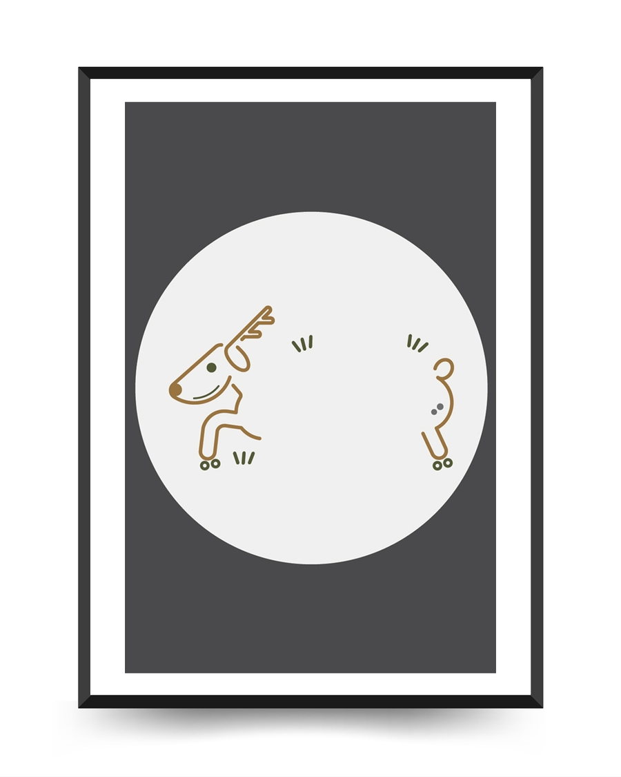 A poster of a Minimal deer illustration in nordic design style