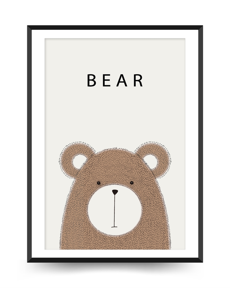 A poster of a Cute illustrated bear in soft warm neutral colors