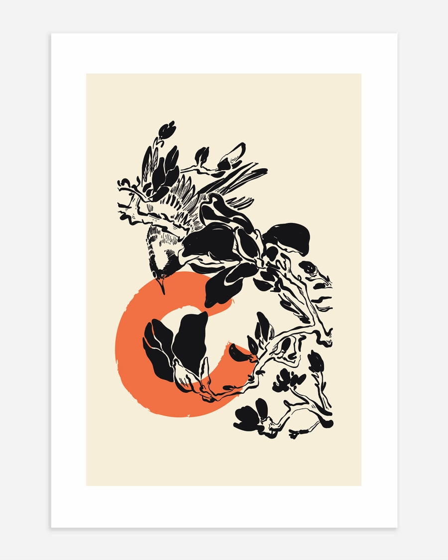 A poster of a Japandi inspired ink art with organic shapes