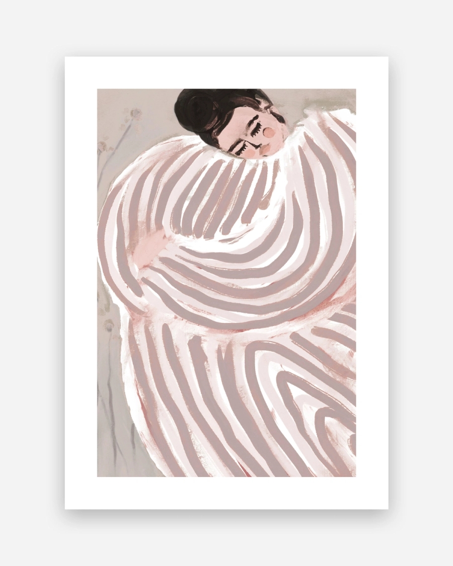 Resting in Stripes poster with a white border, unframed on a light gray background