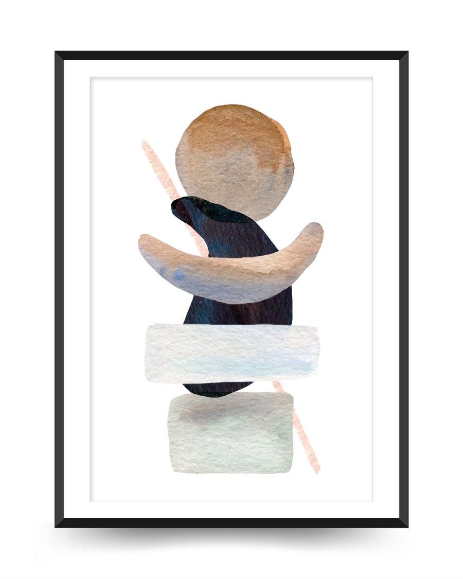 A poster of a Abstract stacked shapes in beige and black