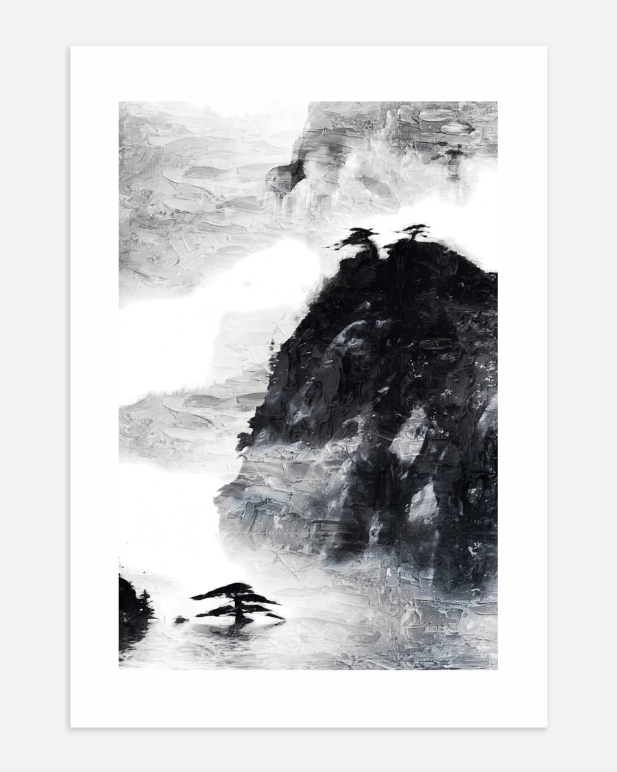 A poster of a Abstract mountain layers with dark and light contrast