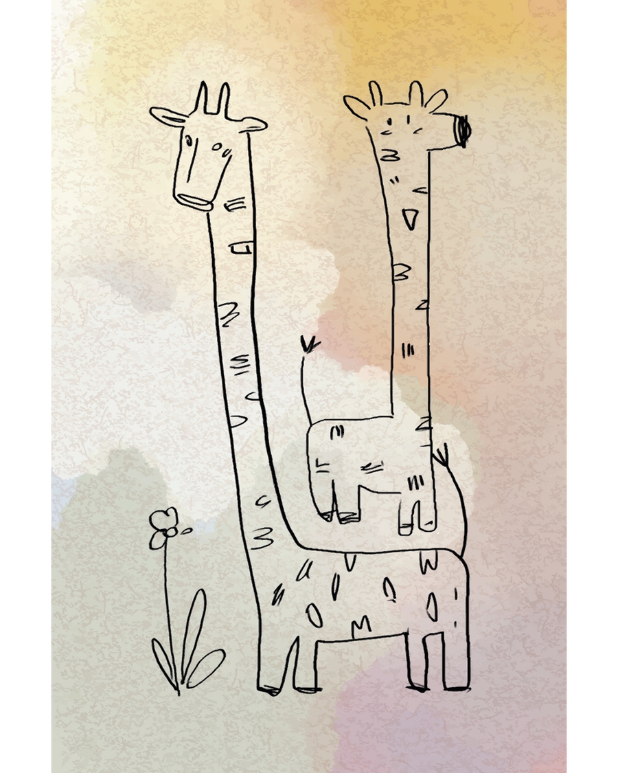 Hand drawn giraffe illustration in soft watercolor style