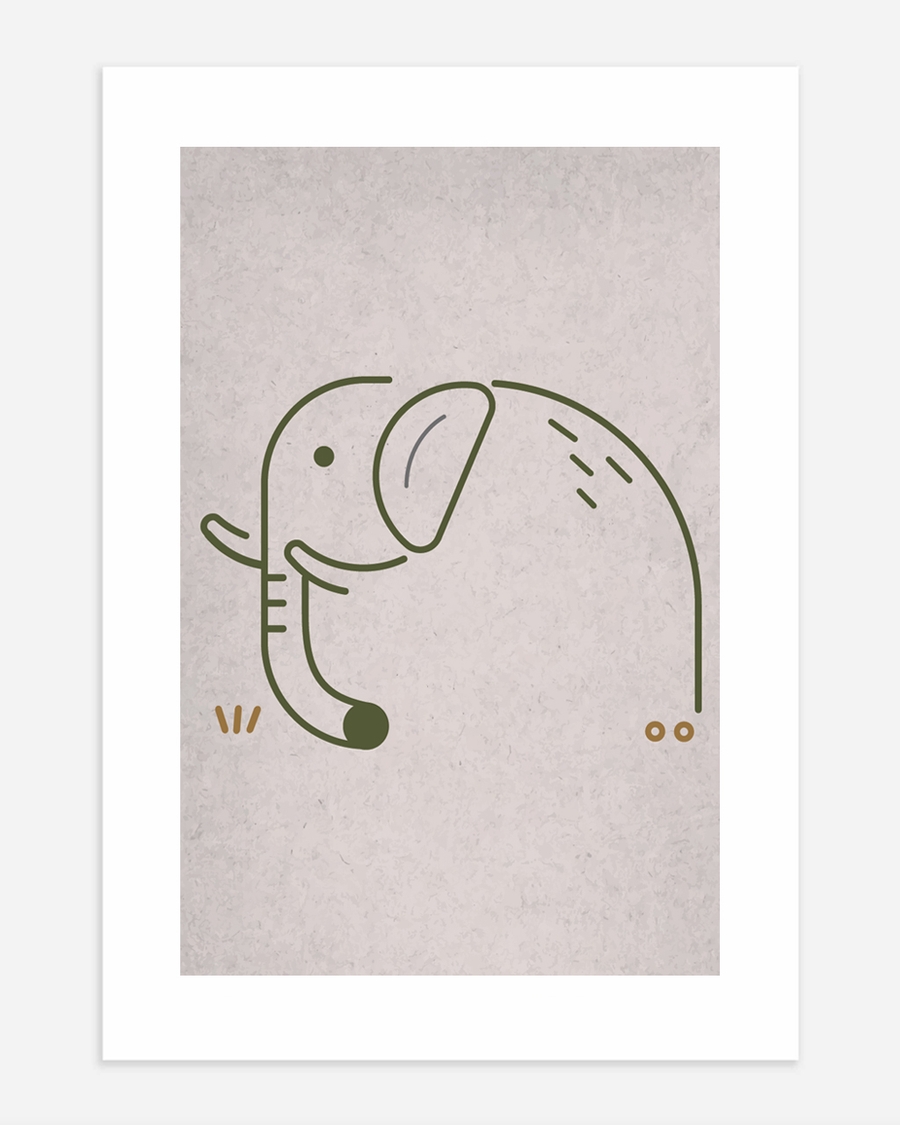 A poster of a Minimal elephant illustration in soft nordic style