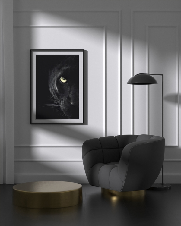 A poster of a Black panther face emerging from dark shadows