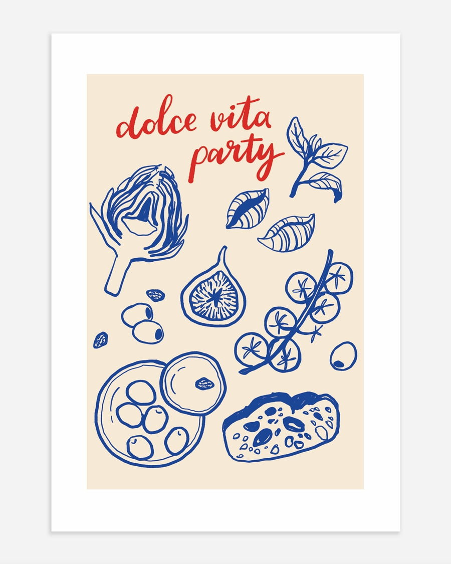 A poster of a Hand drawn Italian food illustrations with dolce vita text