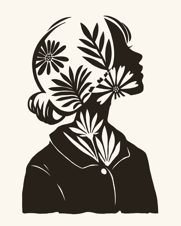 Silhouette of a woman filled with floral patterns