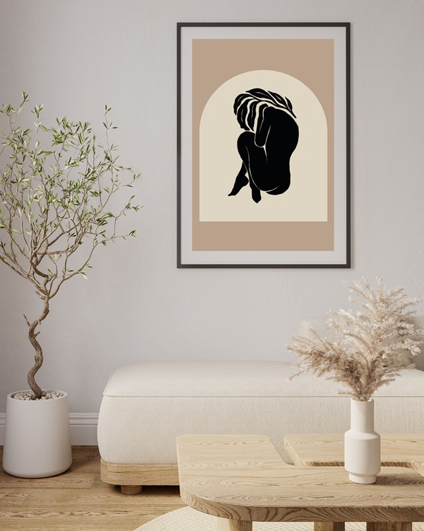 Minimalist poster of female silhouette with leaf details