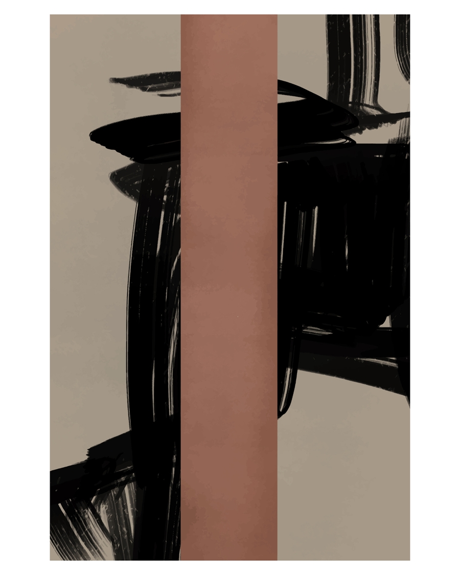 Abstract poster with earthy tones and bold black strokes