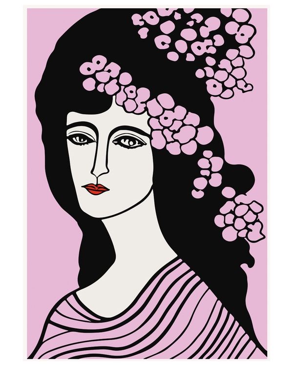 Art poster with floral silhouette in pink tones