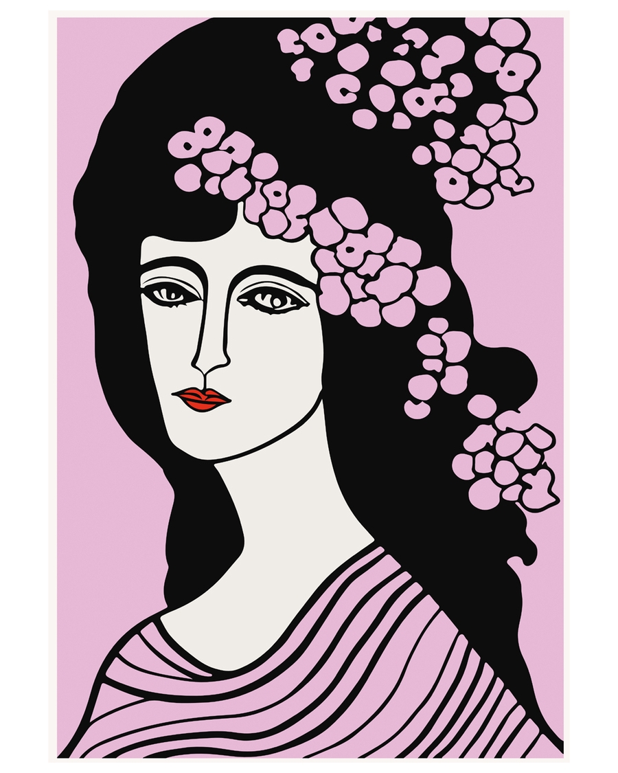 Art poster with floral silhouette in pink tones
