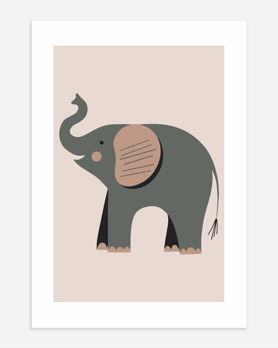 A poster of a Minimalistisk elefant i mjuka jordnära färger illustration