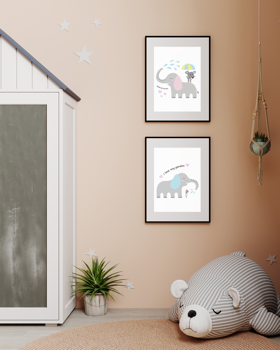 A poster of a two Elephants illustration with best friends text