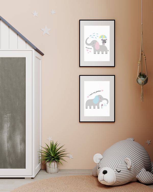 A poster of a two Elephants illustration with best friends text