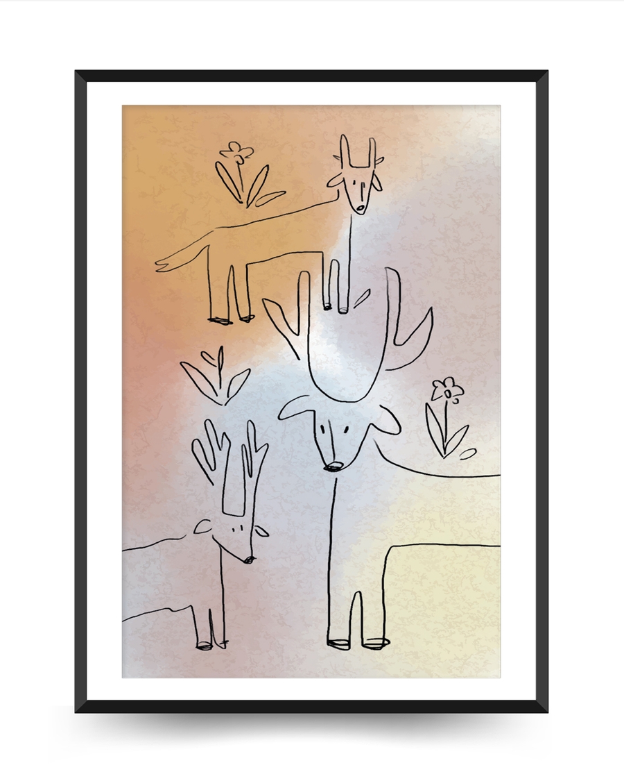 A poster of a Hand drawn deer illustration in soft nordic style