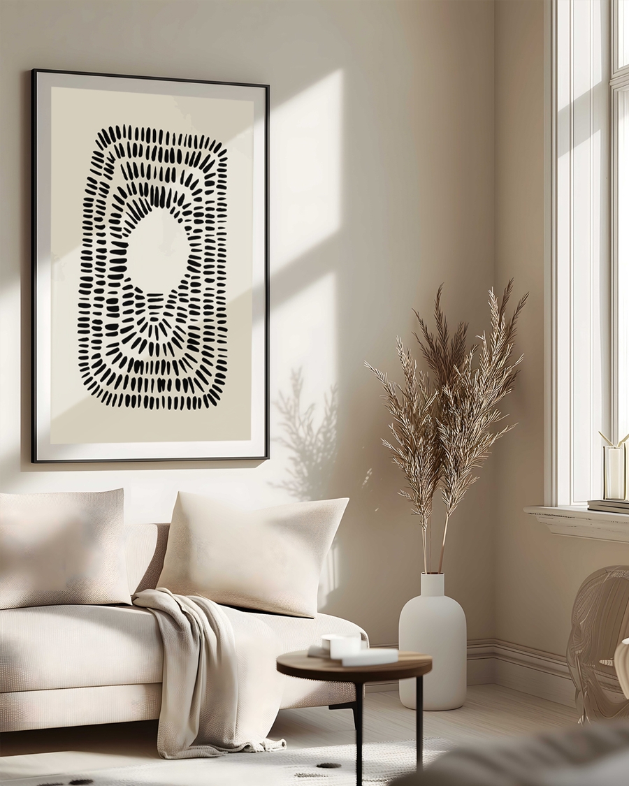 A åpster of a Abstract black shapes forming concentric oval patterns