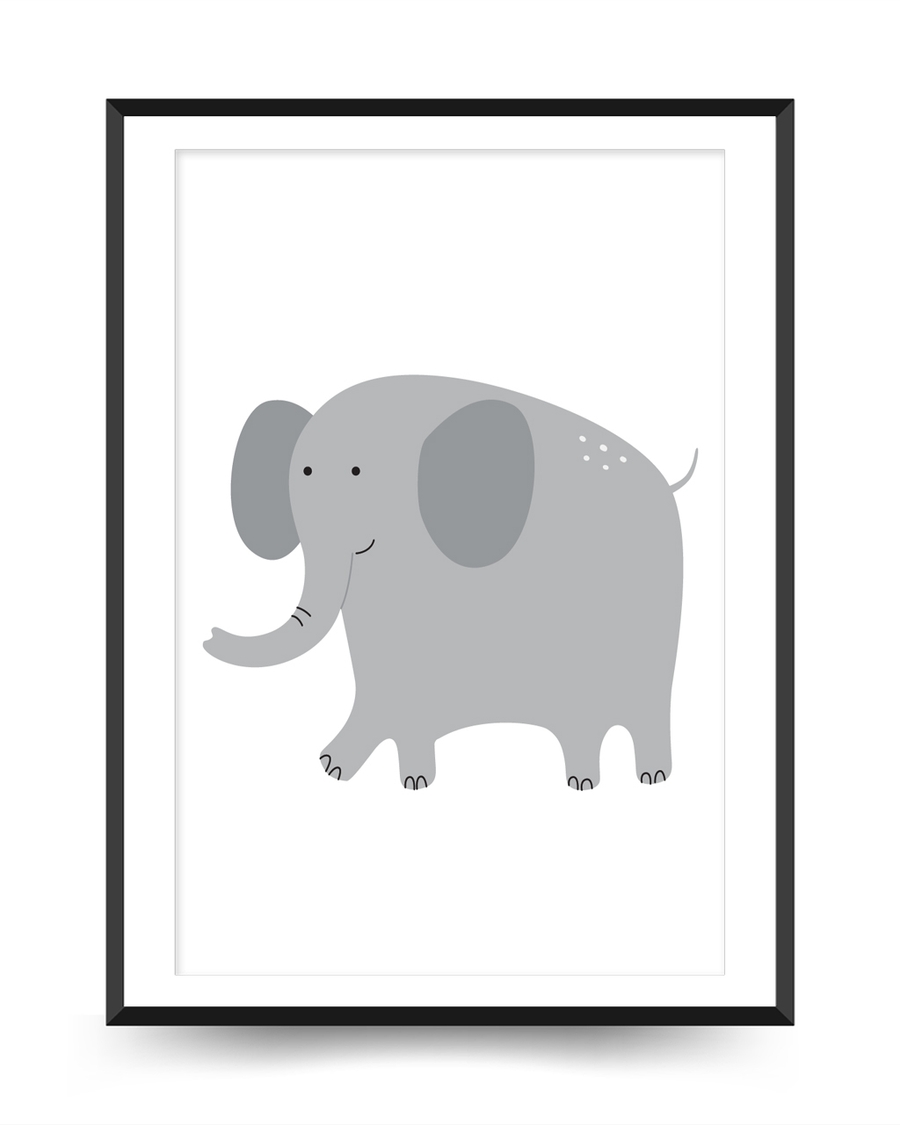 A poster of a Cute illustrated elephant in soft grey tones