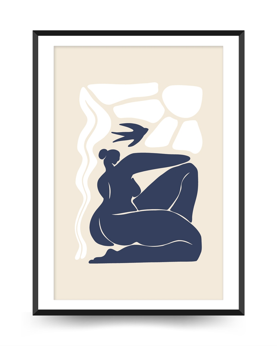 A poster of a Abstract blue figure with soft organic shapes