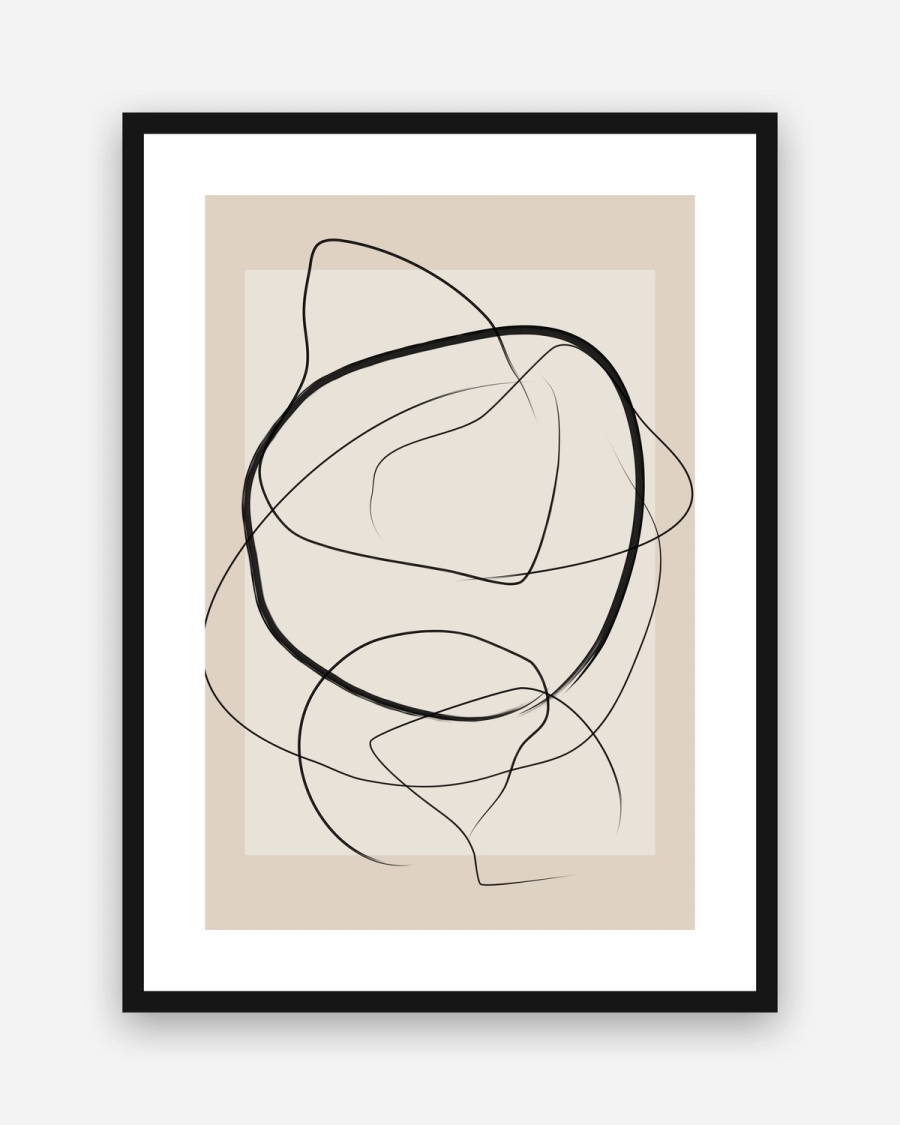 Drifting Ink Curves poster with a white border in a black frame