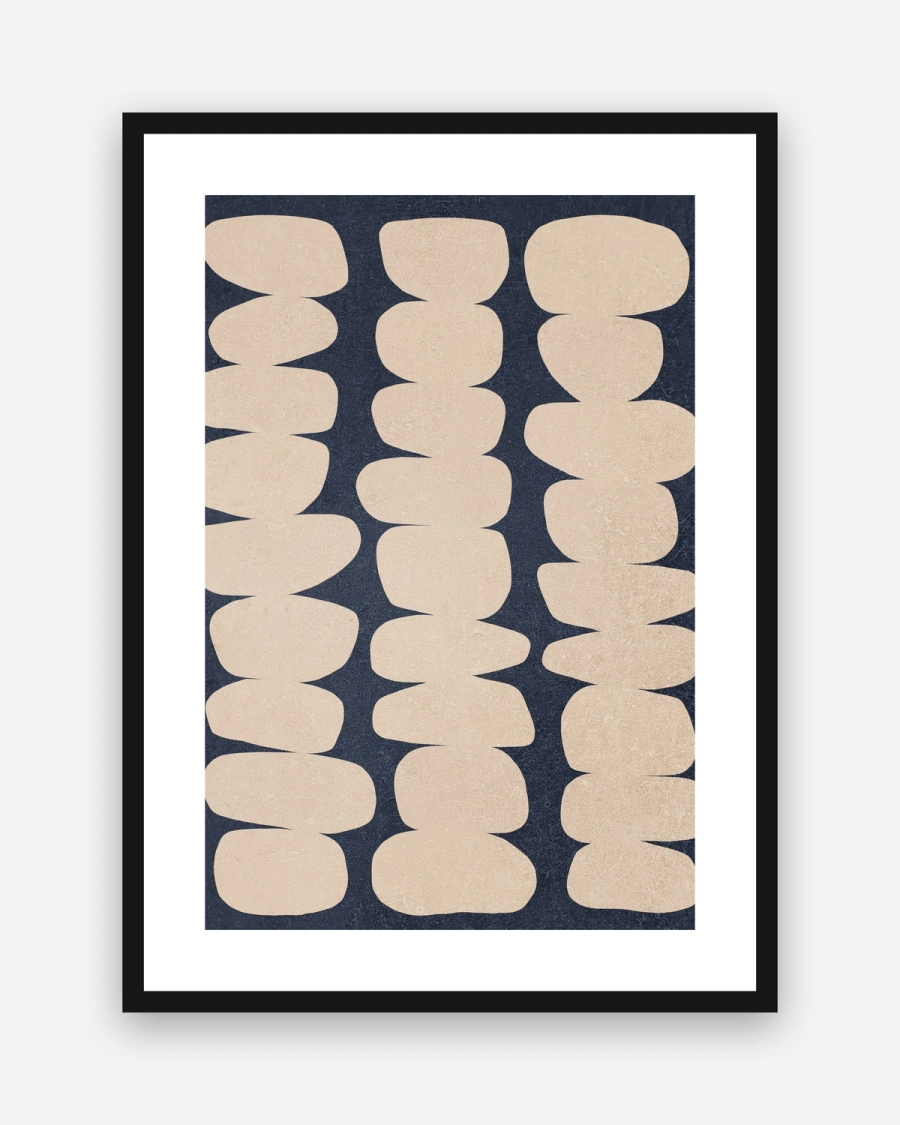 Stacked Sand Forms poster with a white border in a black frame