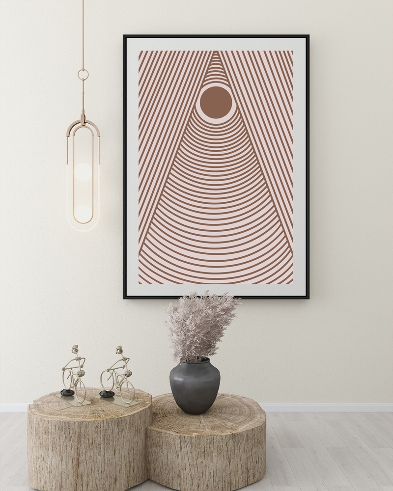 A poster of a Brown concentric lines forming triangle with central circle