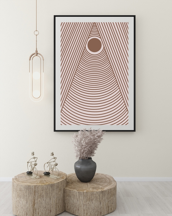 A poster of a Brown concentric lines forming triangle with central circle