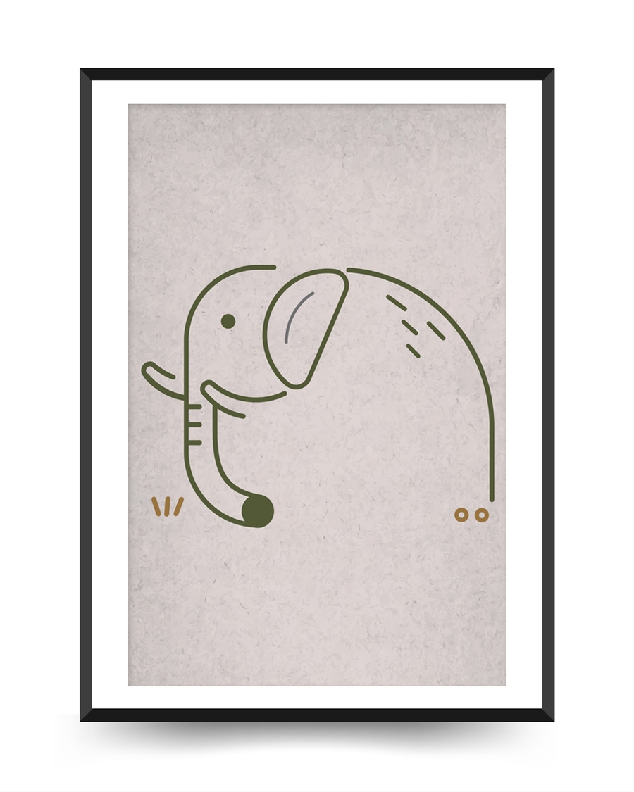 A poster of a Minimal elephant illustration in soft nordic style