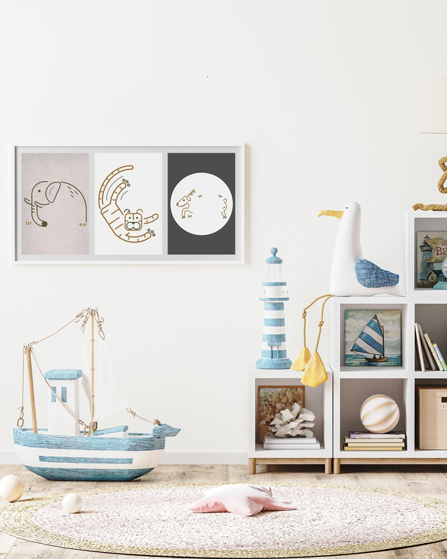 A poster of a Minimal elephant illustration in soft nordic style