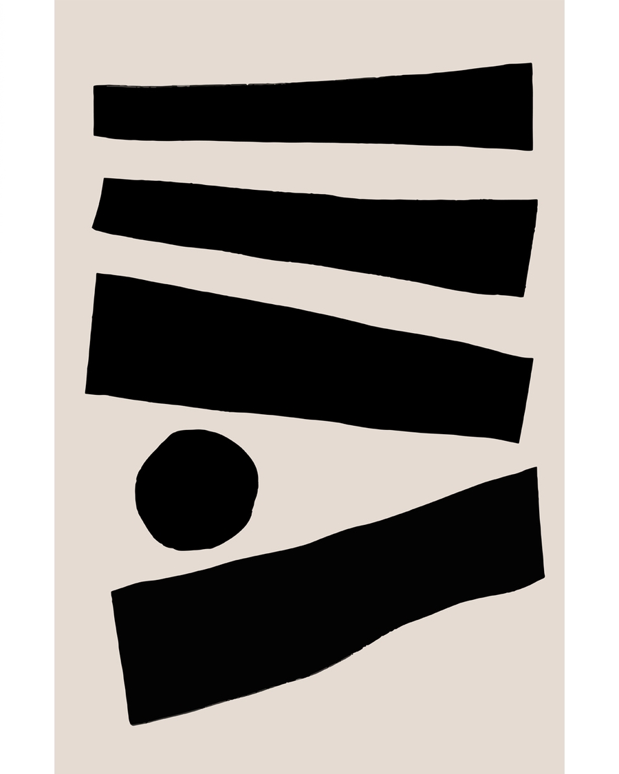 Black abstract bars and circle on beige background