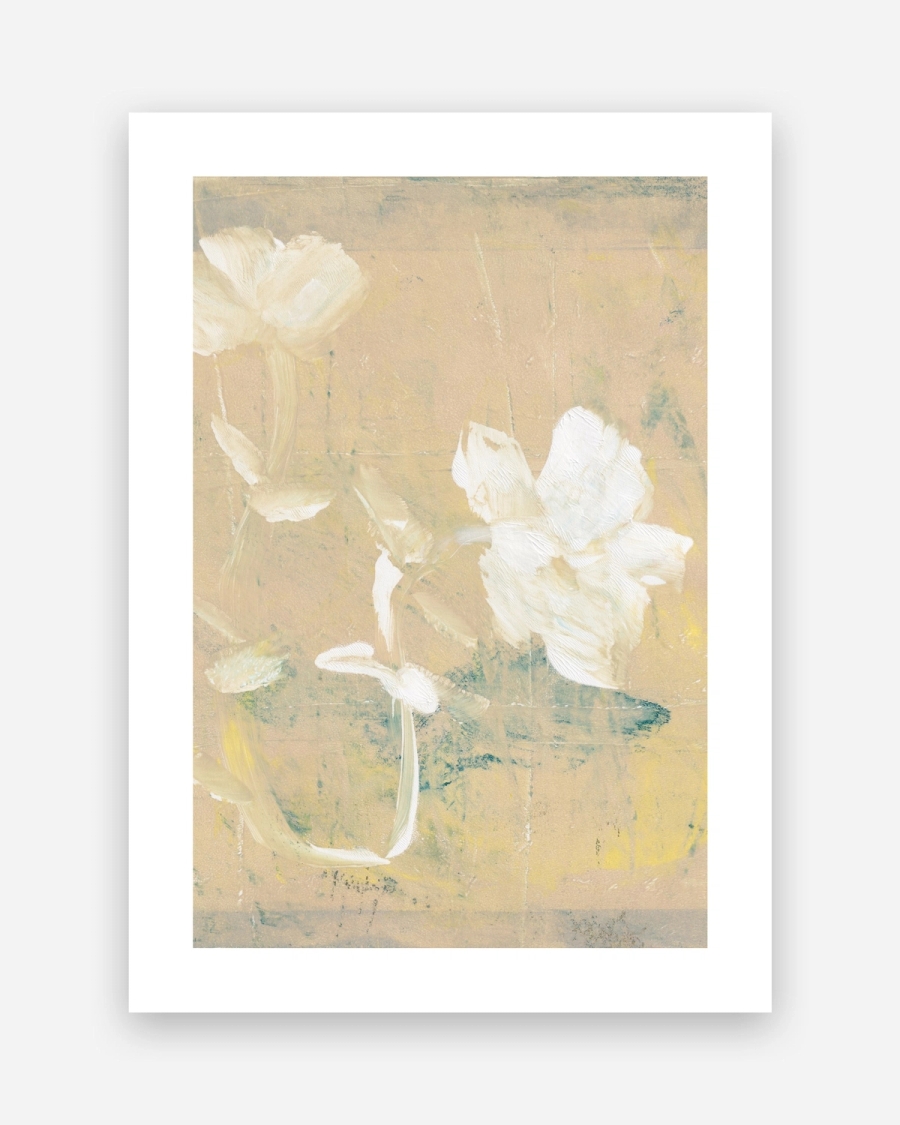 Painted Ivory Blooms poster with a white border, unframed on a light gray background