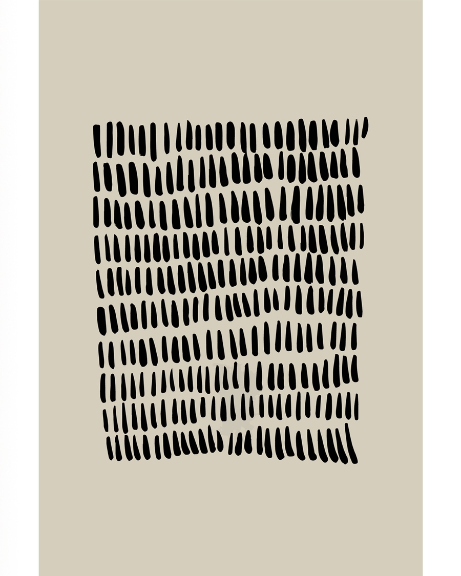 Abstract poster with black brushstroke grid on beige