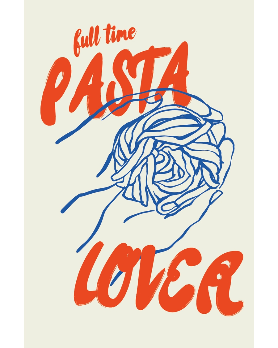 Hand drawn pasta illustration with bold pasta text