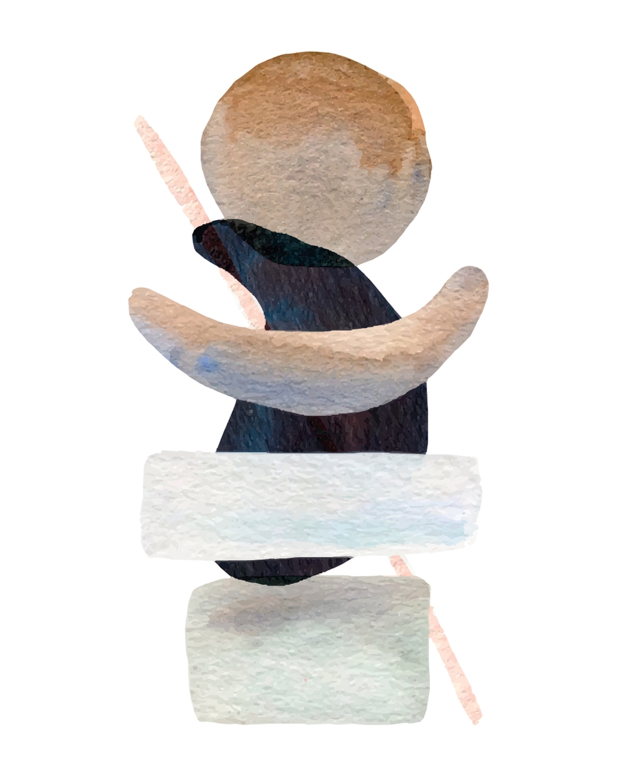 Abstract stacked shapes in beige and black