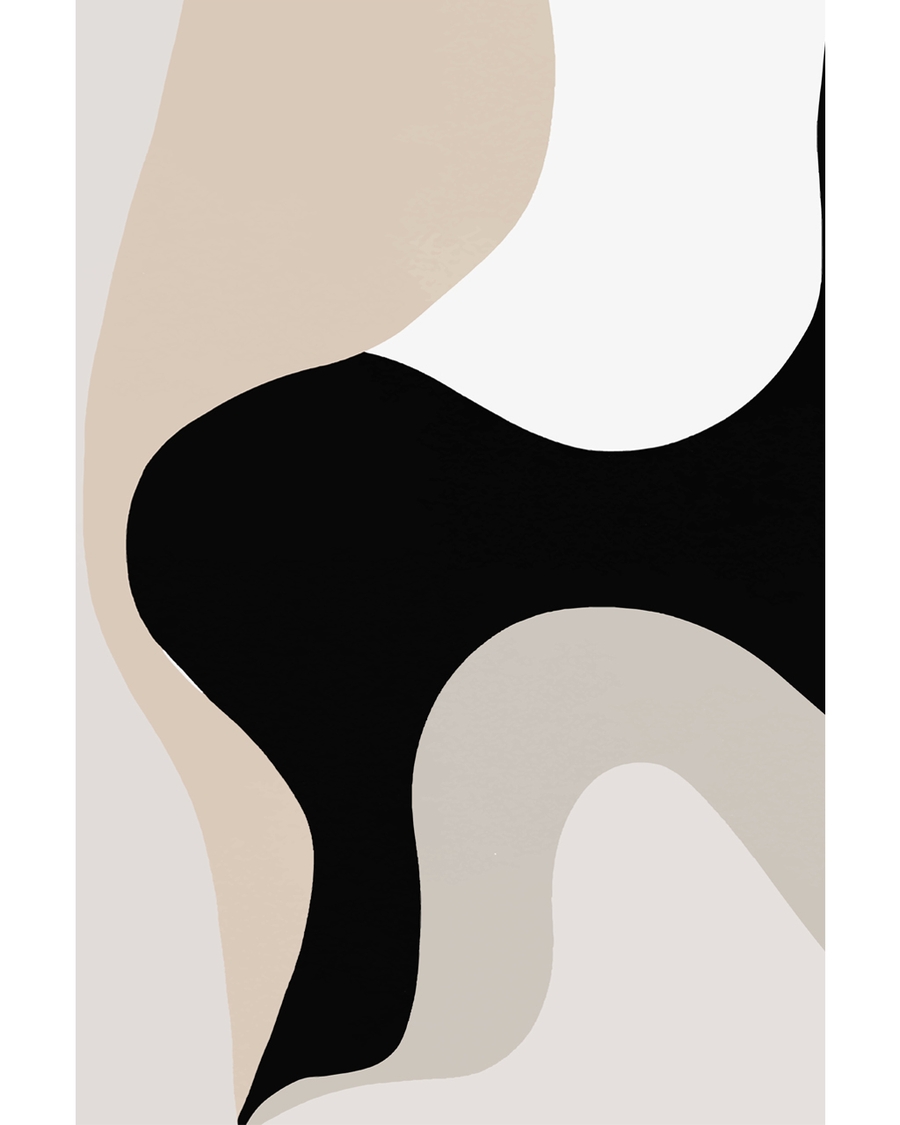Abstract black and beige flowing shapes on ivory background