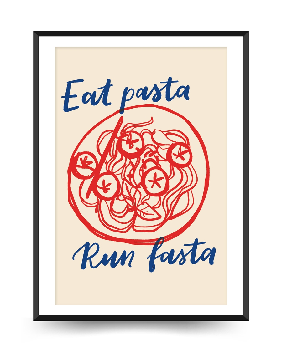 A poster of a Hand drawn pasta plate with playful pasta text